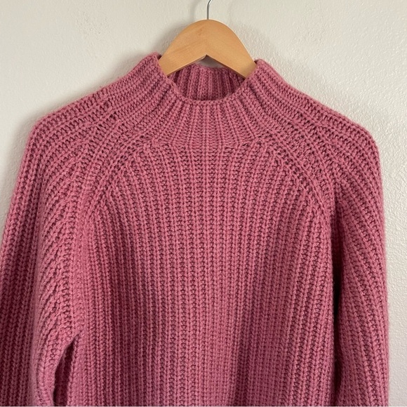 Zara Oversize Wool Blend Mock Neck Chunky Knit Sweater Pink Mauve Size Large - Picture 3 of 9